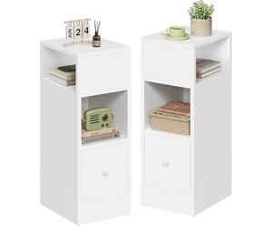 EUGAD Lot de 2 Tables de Chevet Étroite, Tables de Nuit avec 2 Compartiments Ouverts et 1 Tiroir, 25x30x66cm, Compact, pour Chambre à Coucher, Salon, en Aggloméré, Blanc, 0179ZZ-2