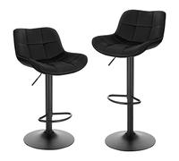 EUGAD Lot de 2 Tabourets Bar, Chaises de Bar Pivotantes, avec Repose-Pieds et Dossier, pour Bistro, Restaurant, Hauteur Réglable, en Velours, Noir