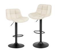 EUGAD Lot de 2 Tabourets Bar, Chaises de Bar Pivotantes, avec Repose-Pieds et Dossier, pour Bistro, Restaurant, Hauteur Réglable, en Velours, Crème