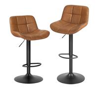 EUGAD Lot de 2 Tabourets Bar, Chaises de Bar Pivotantes, avec Repose-Pieds et Dossier, pour Bistro, Restaurant, Hauteur Réglable, en Similicuir, Marron