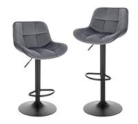 EUGAD Lot de 2 Tabourets Bar, Chaises de Bar Pivotantes, avec Repose-Pieds et Dossier, pour Bistro, Restaurant, Hauteur Réglable, en Velours,Gris Foncé