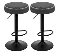 EUGAD Lot de 2 Tabourets de Cuisine Haut, Tabouret de Bar Rond à Hauteur Réglable, Pivotant, avec Repose-Pieds, Siège Rembourré en Similucuir Vintage, Anthracite, 1086BY-2