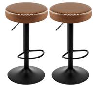 EUGAD Lot de 2 Tabourets de Cuisine Haut, Tabouret de Bar Rond à Hauteur Réglable, Pivotant, avec Repose-Pieds, Siège Rembourré en Similucuir Vintage, Marron, 1085BY-2