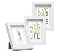 EUGAD Lot de 3 Cadre Photo en Bois 30x40cm, Style 3D Cadre de Boîte d'Ombre Profonde pour Objets jusqu'à 1,5cm, Galerie Photos Décoration Murale avec Passe-Partout vitre en Verre, Blanc
