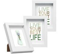 EUGAD Lot de 3 Cadre Photo en Bois A4 (21x29,7cm), Style 3D Cadre de Boîte d'Ombre Profonde pour Objets jusqu'à 1,5cm, Galerie Photos Décoration Murale avec Passe-Partout Vitre en Acrylique, Blanc