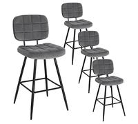 EUGAD Lot de 4 Chaises de Bar, Tabouret de Bistrot avec Dossier, Repose-Pieds, Siège Rembourré en Velours et Métal, Gris Foncé, 1043BY-4
