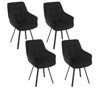 EUGAD Lot de 4 Chaises de Salle à Manger Pivotantes, Chaise de Cuisine avec Dossier et Accoudoirs, Assise Rembourée, en Velours, Pieds en Métal, pour Chambre, Salon, Noir