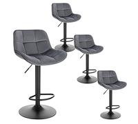EUGAD Lot de 4 Tabourets Bar, Chaises de Bar Pivotantes, avec Repose-Pieds et Dossier, pour Bistro, Restaurant, Hauteur Réglable, en Velours, Gris Foncé