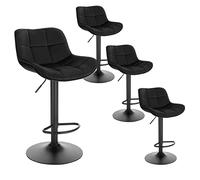 EUGAD Lot de 4 Tabourets Bar, Chaises de Bar Pivotantes, avec Repose-Pieds et Dossier, pour Bistro, Restaurant, Hauteur Réglable, en Velours, Noir