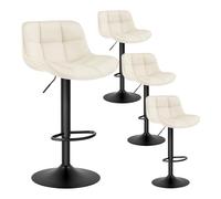 EUGAD Lot de 4 Tabourets Bar, Chaises de Bar Pivotantes, Tabourets de Bar avec Repose-Pieds et Dossier, Tabourets de Comptoir pour Bistro, Restaurant, Hauteur Réglable, en Velours, Crème