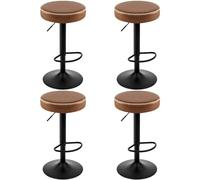 EUGAD Lot de 4 Tabourets de Cuisine Haut, Tabouret de Bar Rond à Hauteur Réglable, Pivotant, avec Repose-Pieds, Siège Rembourré en Similicuir Vintage, Marron, 1085BY-4