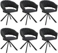 EUGAD Lot de 6 Chaises de Salle à Manger en Velours, Chaise Pivotante avec Dossier Tissé, Pieds en Métal, Gris Foncé E0AG0151-6