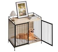 EUGAD Meuble Cage Chien, Cage Chien Interieur, 104cm Cage pour Chien avec Porte Verrouillable et Fonction Table d'Appoint, Moderne Caisse pour Chiens, Cage en Bois pour Chiens 104x92x60cm