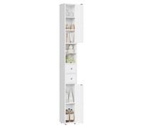 EUGAD Meuble Colonne de Salle de Bains, Armoire Rangement WC avec 2 Tiroirs, 2 Portes, Étagères Réglables et Compartiments Ouverts, Blanc, 20x20x180cm