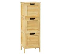 EUGAD Meuble de Salle de Bain à 3 Niveaux, Armoire Haute et Étroite avec 3 Tiroirs Amovibles, en Bambou, Couleur Naturelle, 30x30x90cm