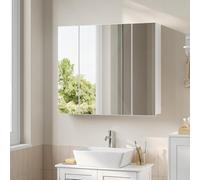 EUGAD Meuble de Salle de Bain à 3 Portes Miroir, 70x14,5x61 cm | Meuble Haut et Espace de Rangement, Style Scandinave, en Bois d'Ingénierie, Blanc