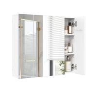 EUGAD Meuble de Salle de Bain à 3 Portes Miroir, Placard Mural WC avec Étagères Réglables et Espace de Rangement, Style Scandinave, en Bois d'Ingénierie, Blanc, 70x14,5x61 cm