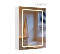 EUGAD Meuble de Salle de Bain avec Miroir LED, Éclairage Tactile 3 Couleurs, Placard Mural avec 1 Porte, 2 Étagères Réglables, Crochets à Bijoux, Style Scandinave, Blanc, 50x14,5x70 cm