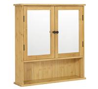 EUGAD Meuble de Salle de Bain Suspendu avec Miroir et Portes en Bambou, Armoire Peu encombrante avec étagère réglable, boîte Murale avec Compartiment Ouvert, 56 x 14 x 58 cm