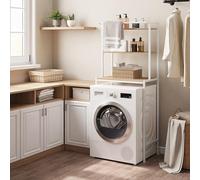 EUGAD Meuble Machine à Laver, Meuble Dessus WC, à 3 Niveaux, avec Barre de Suspension, Chêne Clair + Blanc, 67x40x162cm