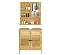 EUGAD Meuble Mural Salle de Bain avec Miroir + Meuble sous Lavabo - en Bambou