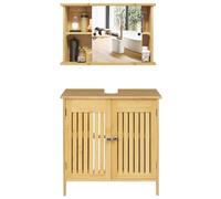 EUGAD Meuble Mural Salle de Bain avec Miroir + Meuble sous Vasque, en Bambou