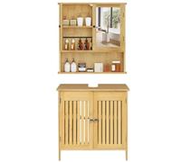 EUGAD Meuble Mural Salle de Bain avec Miroir + Meuble sous Vasque, en Bambou