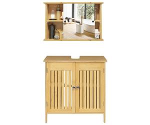 EUGAD Meuble Mural Salle de Bain avec Miroir + Meuble sous Vasque, en Bambou