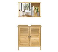 EUGAD Meuble Mural Salle de Bain, avec Miroir Porte Coulissant + Meuble sous Lavabo - en Bambou