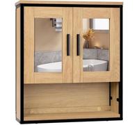 EUGAD Meuble Salle de Bain, Armoire Murale Salle de Bain avec Miroir, Tablette Réglable 3 Niveaux, Chêne Clair+Noir E0IG1015