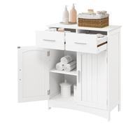 EUGAD Meuble Salle de Bain, Armoire Salle de Bain, Meuble de Rangement, Placard Rangement avec Portes, 2 Tiroirs, 2 Compartiments, Étagère Réglable, en MDF, Blanc, 60x30x76cm