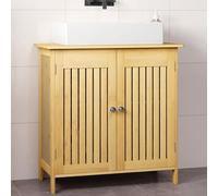 EUGAD Meuble Salle de Bain Bambou, Meuble sous Lavabo avec 2 Portes à Lamelles, Étagère de Rangement, 60x60x30cm
