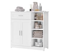 EUGAD Meuble Salle de Bain Rangement, Buffet de Cuisine, avec 2 Portes, 1 Tiroir, 4 Étagères Ouvertes Réglables en Hauteur, 80x30x80,5cm, Blanc