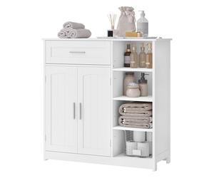 EUGAD Meuble Salle de Bain Rangement, Buffet de Cuisine, avec 2 Portes, 1 Tiroir, 4 Étagères Ouvertes Réglables en Hauteur, 80x30x80,5cm, Blanc