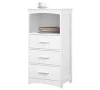 EUGAD Meuble Salle de Bain sur Pied, Armoire de Rangement, Placard avec 1 Compartiment Ouvert et 3 Tiroirs, Meuble d'appoint pour Salon, Chambre, Cuisine, Entrée, 40x26,5x80cm, Blanc
