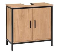 EUGAD Meuble sous Lavabo 60x30x60 cm, avec Cloison Réglable en Hauteur, Armoire sous Vasque, en Bois Artificiel Chêne Clair et en Métal Noir