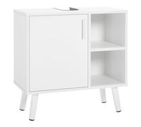 EUGAD Meuble sous Lavabo avec Porte, Placard sous Évier avec 2 Compartiments Ouverts, Meuble sous Vasque Salle de Bain sur Pieds, en Bois d'Ingénierie, Blanc, 60x30x60 cm