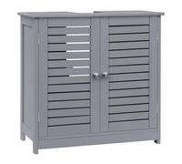 EUGAD Meuble sous Lavabo, Meuble de Salle de Bain en Bambou, avec 2 Portes et Étagères Réglables, Gris, 20x10cm de Trou pour Siphon