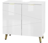 EUGAD Meuble sous Lavabo, Meuble Salle de Bain Vasque, Armoire avec Étagère réglable et Portes, 60x30x60cm, Blanc Brillant E0IG1017