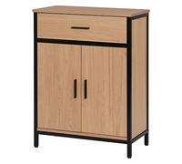 EUGAD Meuble sur Pied de Salle de Bain, Armoire de Rangement avec 1 Tiroir et 2 Portes, Style Industriel, Chêne Clair et Noir, 60x30x80 cm