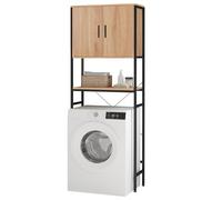 EUGAD Meuble WC, Meuble Machine à Laver, Style Industriel, Bois d'ingénierie+Métal, Noir+Chêne Clair, 64,5x27x170cm