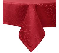 EUGAD Nappe Rectangulaire 130x160 cm, Lavable et Antitache, Motif Ornements Damassés avec Finition Satinée, Facile à Repasser, avec Ourlet, Idéale pour Cuisine et Salon, Rouge Foncé