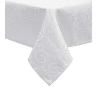 EUGAD Nappe Rectangulaire 130x220 cm, Lavable et Antitache, Motif Ornements Damassés avec Finition Satinée, Facile à Repasser, avec Ourlet, Idéale pour Cuisine et Salon, Blanc