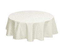 EUGAD Nappe Ronde 160 cm, Lavable et Antitache, Motif Ornements Damassés avec Finition Satinée, Facile à Repasser, avec Ourlet, Idéale pour Cuisine et Salon, Crème