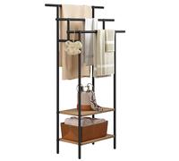 EUGAD Porte Serviette Salle de Bain, Porte Serviette sur Pied, à 3 Niveaux, avec 2 Étagères, Métal Noir+Bois d'Ingénierie en Chêne Clair, 68x28x116,5 cm