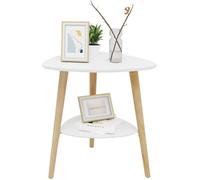EUGAD Table basse avec 2 tablettes Table de nuit Table de chevet pieds en bois massif 50x40x55cm Blanc