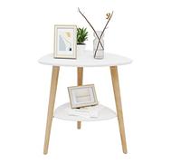 EUGAD Table d'Appoint avec 2 Tablettes, Table de Chevet, Pieds en Bois, Blanc, 0063ZZ