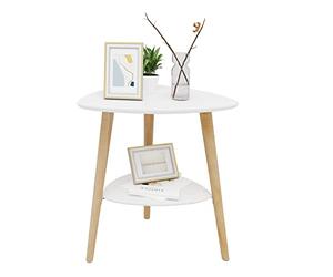 EUGAD Table d'Appoint avec 2 Tablettes, Table de Chevet, Pieds en Bois, Blanc, 0063ZZ