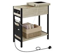 EUGAD Table d'Appoint avec Prise, Bout de Canapé avec Station de Charge, Plateau Rabattable, Pochette de Rangement, 2 Ports USB+2 Prises, Chêne Clair, 0003CHJ