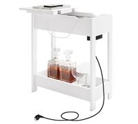 EUGAD Table d'Appoint avec Station de Charge, Table de Chevet avec Prise, Plateau Rabattable, 2 Ports USB, 2 Prises, 3 Niveaux de Rangement, Blanc, 0001CHJ